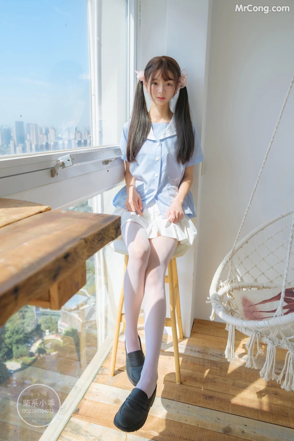 Coser@稚乖画册 Vol.001: 晴空01 白丝双马尾JK (79 photos)