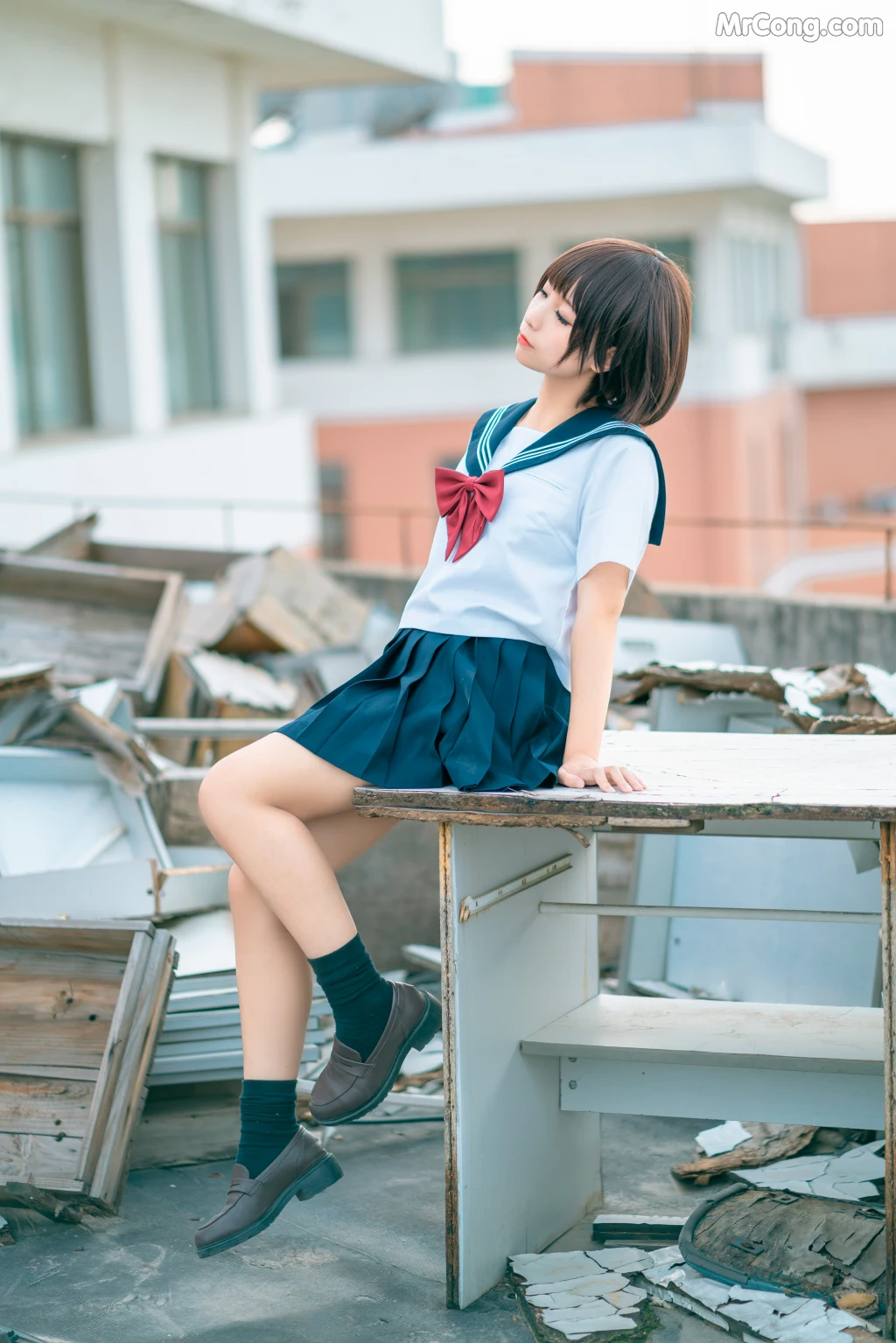 Coser@蠢沫沫 (chunmomo) Vol.035: 天台JK (40 photos)