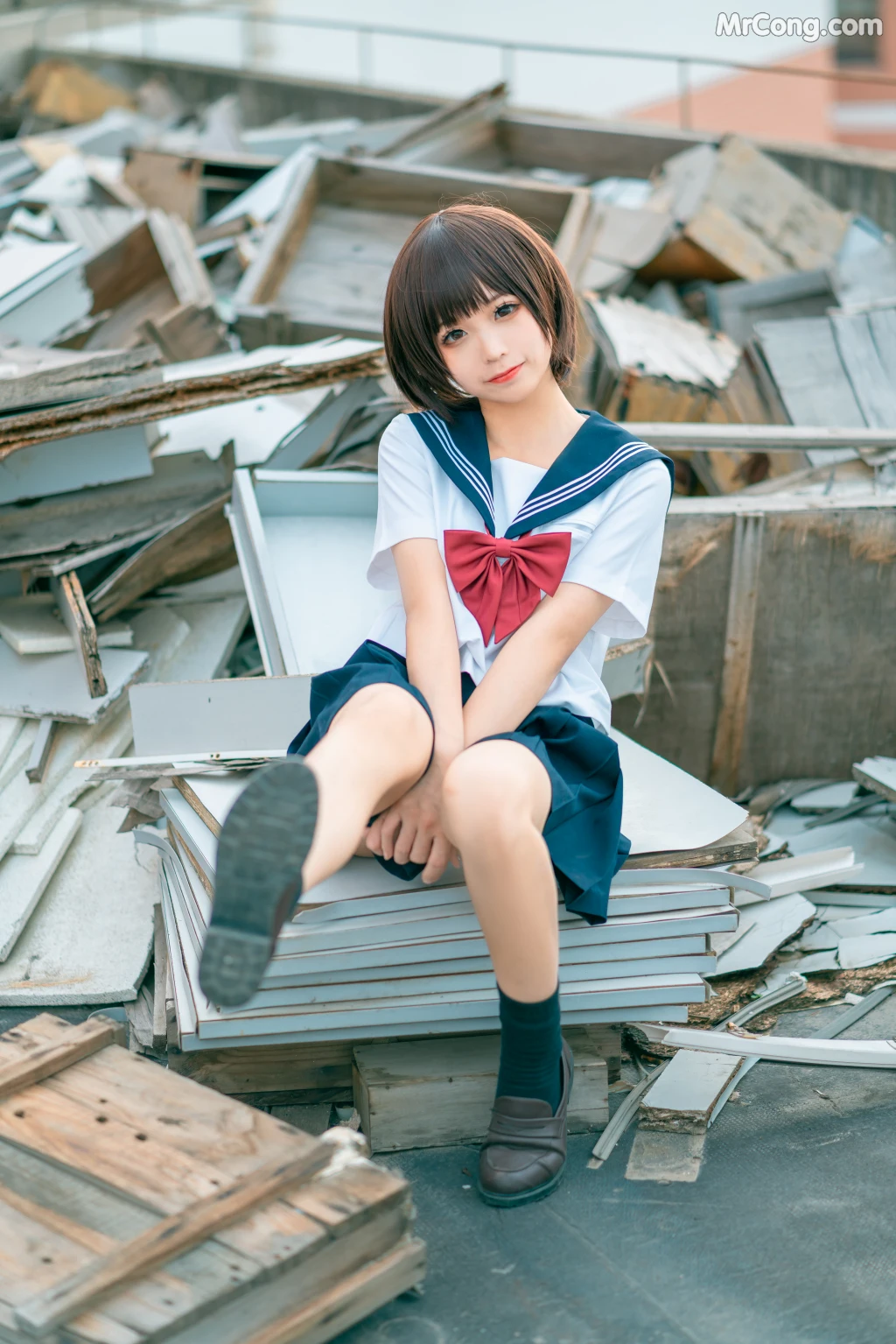 Coser@蠢沫沫 (chunmomo) Vol.035: 天台JK (40 photos)
