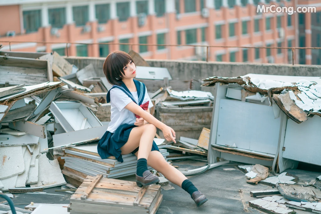 Coser@蠢沫沫 (chunmomo) Vol.035: 天台JK (40 photos)