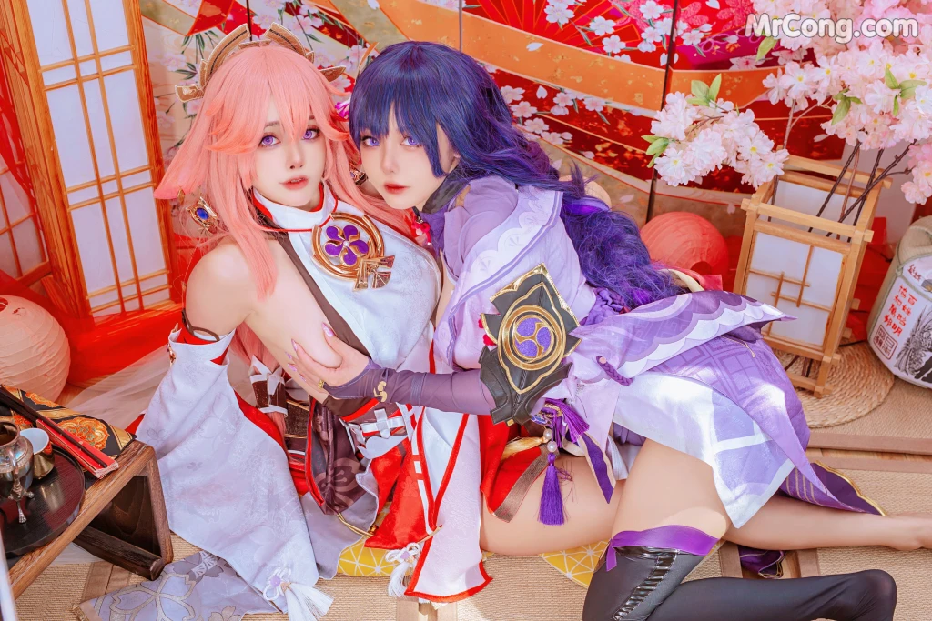 Coser@Byoru: Yae Miko x Raiden Shogun (95 photos)