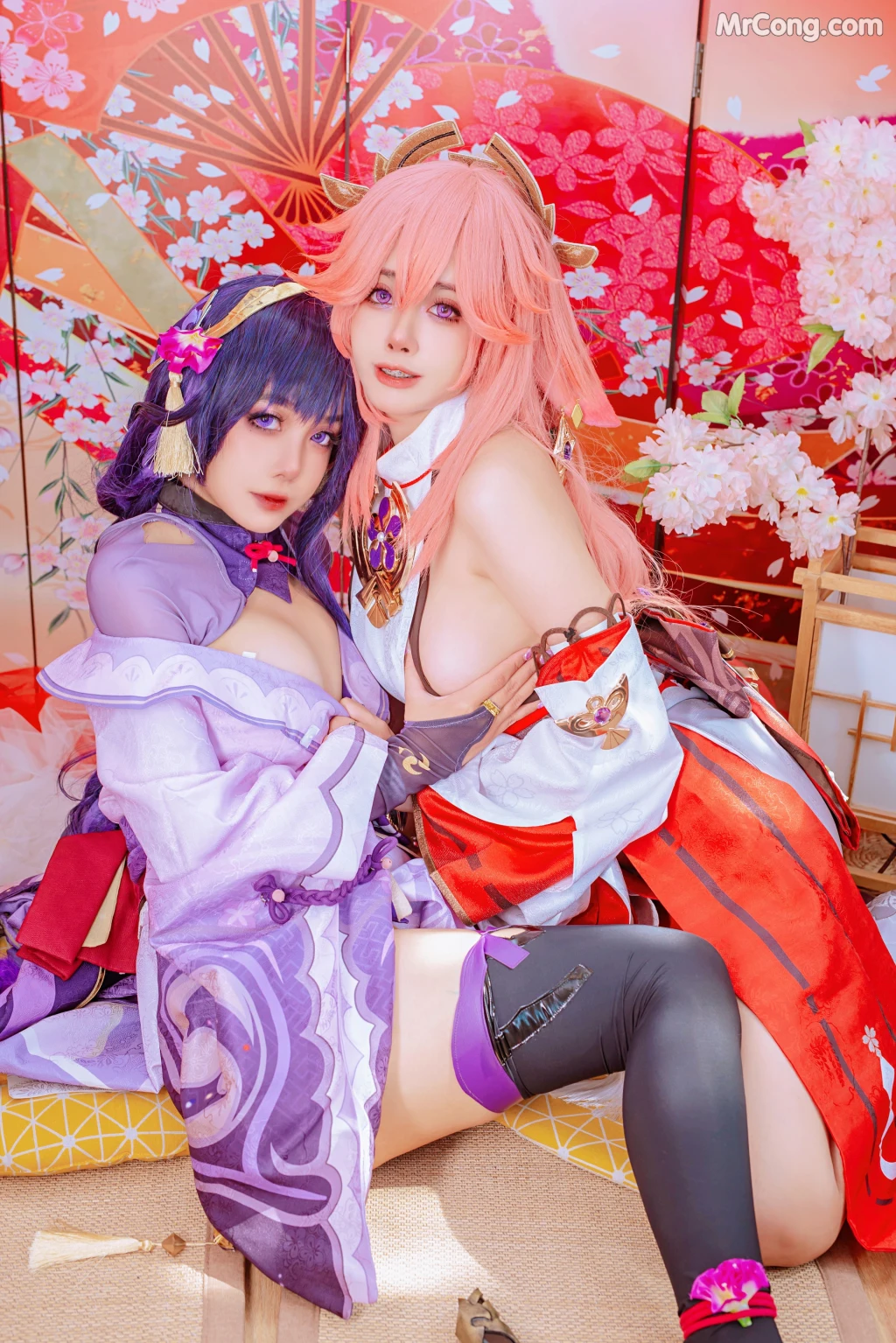 Coser@Byoru: Yae Miko x Raiden Shogun (95 photos)