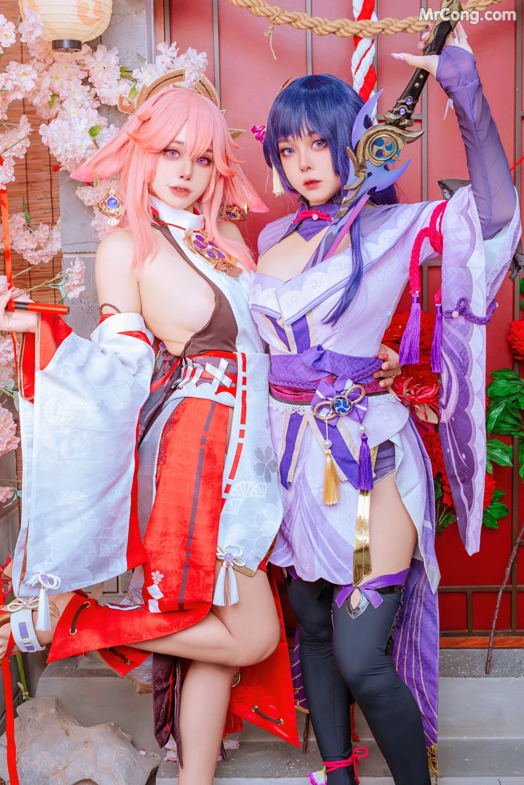 Coser@Byoru: Yae Miko x Raiden Shogun (95 photos)