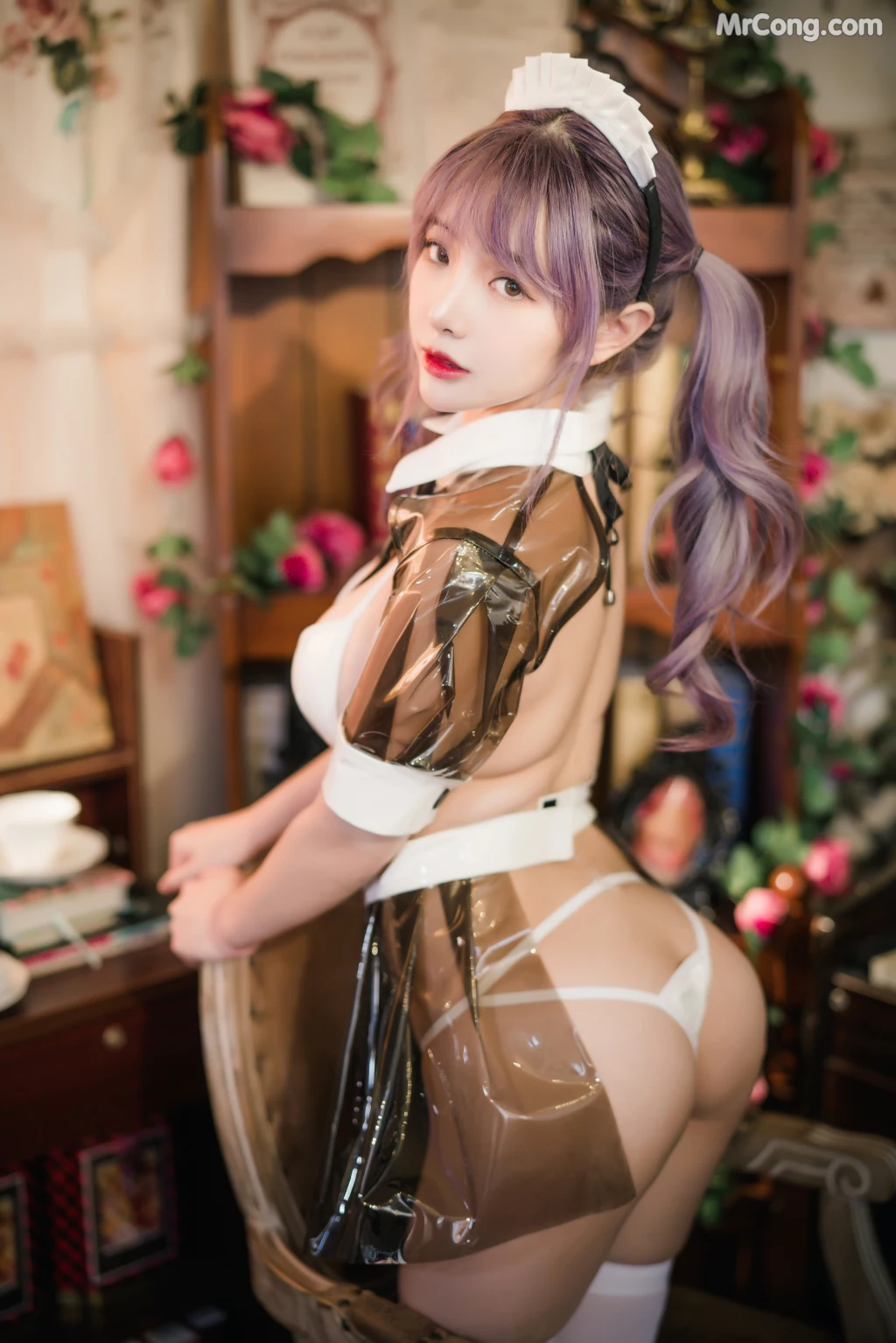 Coser@雯妹不讲道理 No.047: 透明皮衣女仆 (18 photos)
