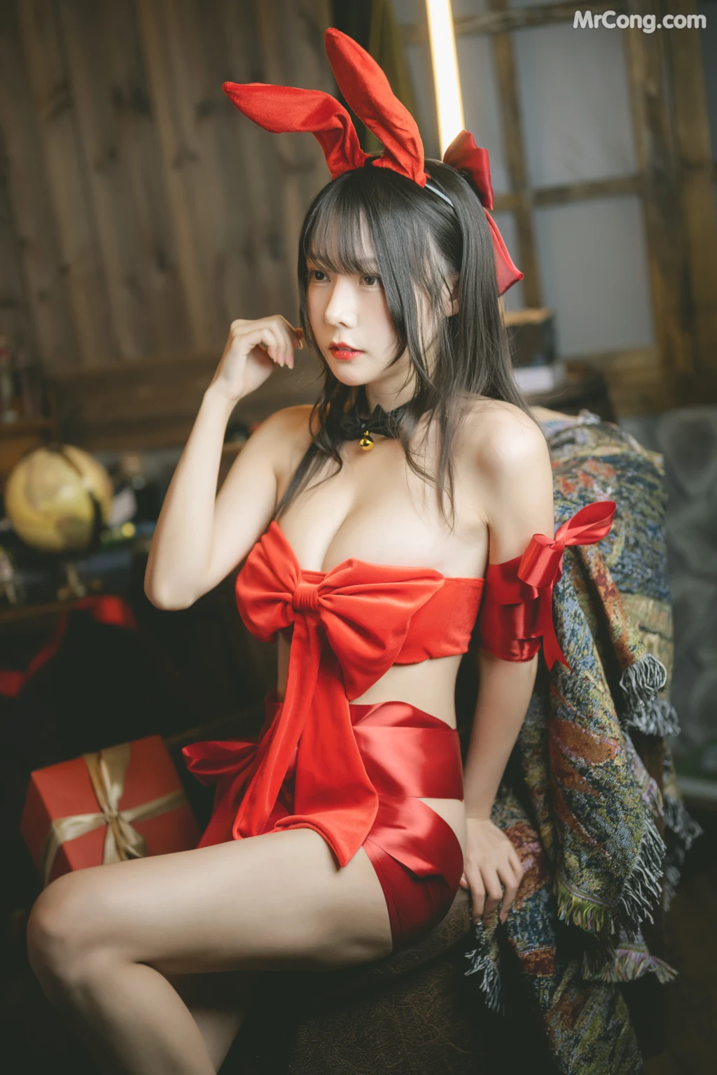 Coser@香草喵露露 No.42: 杨枝甘露 红色丝带礼物 (54 photos + 1 video)